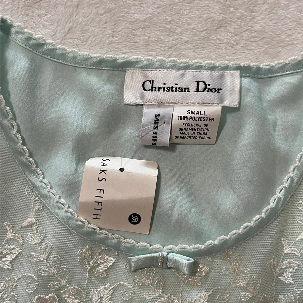 CHRISTIAN DIOR x SAKS FIFTH AVENUE x VINTAGE Satin lace night gown in aqua teal - Picture 5 of 11